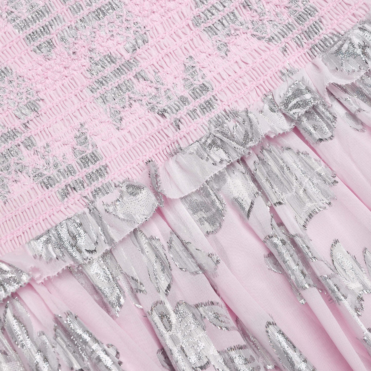 Pink Metallic Chiffon Flower Maxi Dress