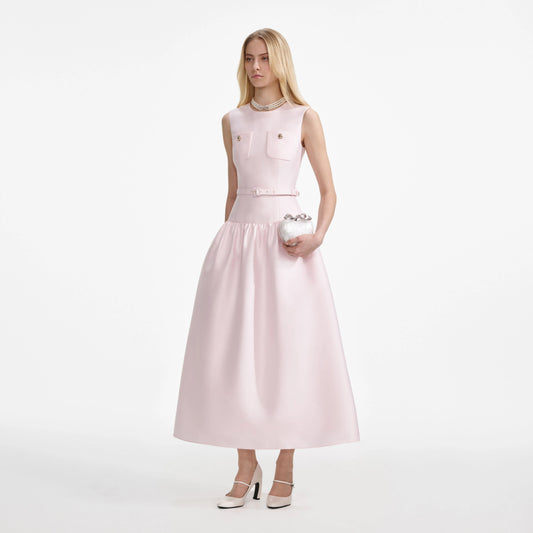 Pink Taffeta Belted Midi Dress