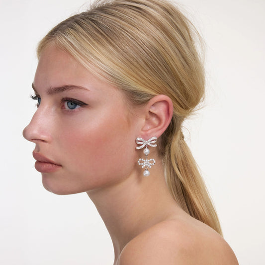 Double Bow Pearl Earrings