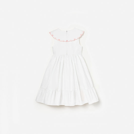 White Cotton Bow Embroidered Dress