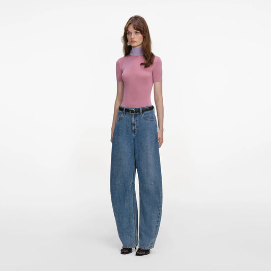 Pink Short Sleeve Viscose Knit Top