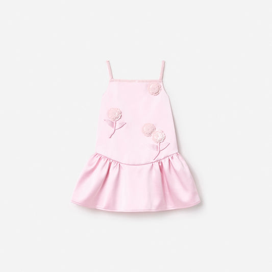 Pink Crepe Sequin Flower Dress