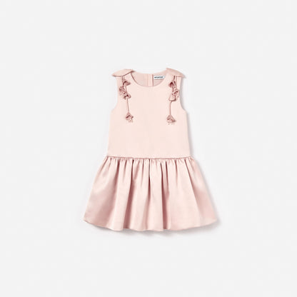 Pink Satin Sleeveless Flower Dress