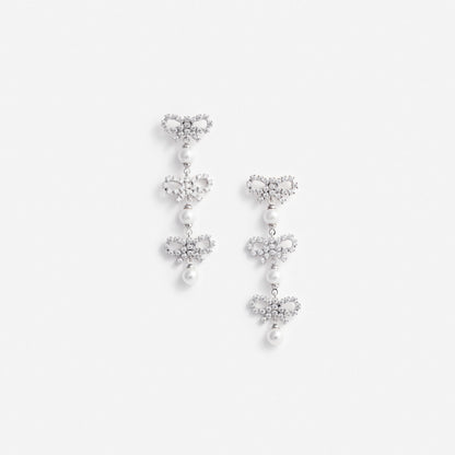 Micro Bow Pearl Tiered Earrings