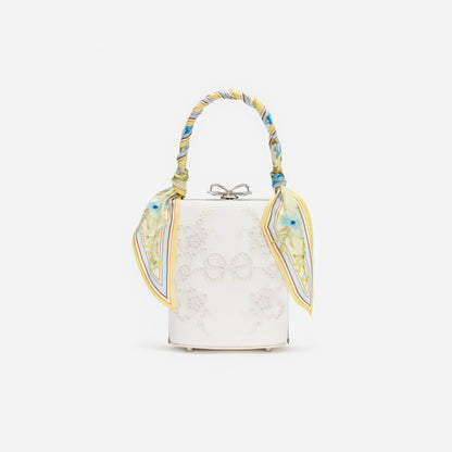 Cream Linen Yellow Floral Mini Bow Bag
