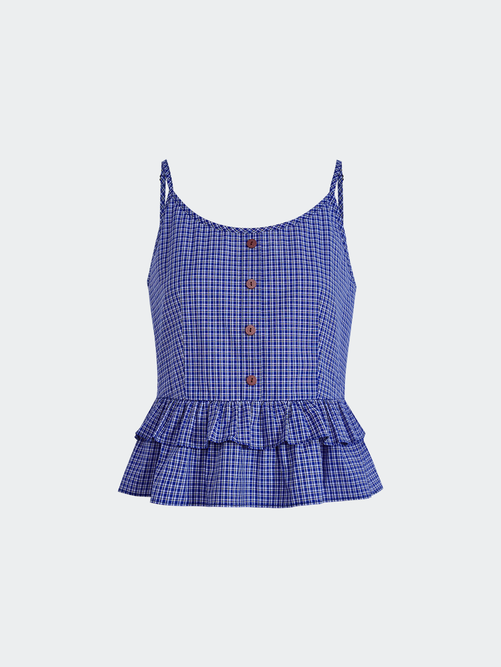 Blue Plaid Ruffle Blouse