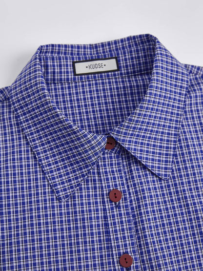 Blue Plaid Ruffle Blouse
