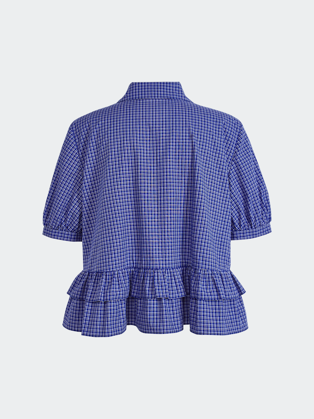 Blue Plaid Ruffle Blouse