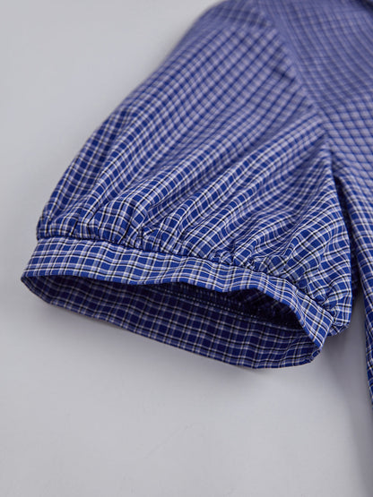 Blue Plaid Ruffle Blouse