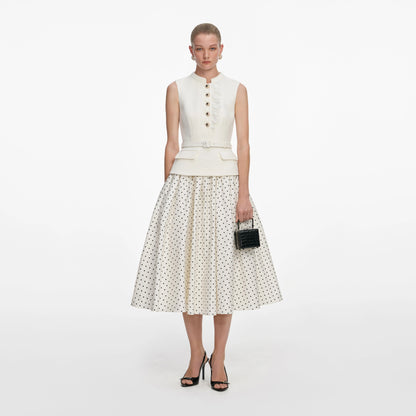Cream Boucle Polka Dot Midi Dress