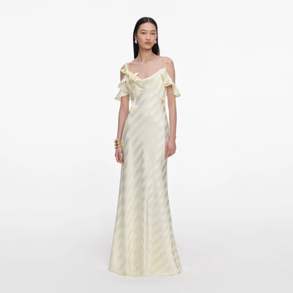 Yellow Satin Striped Maxi Dress