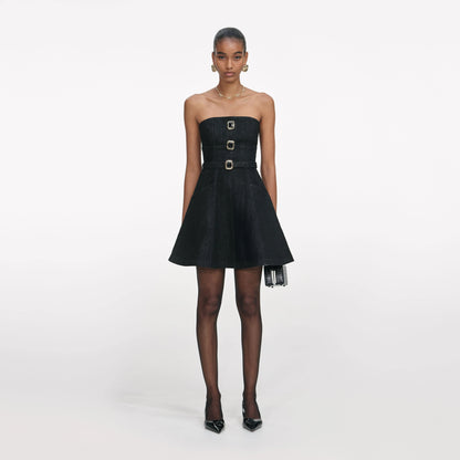 Black Denim Bandeau Mini Dress