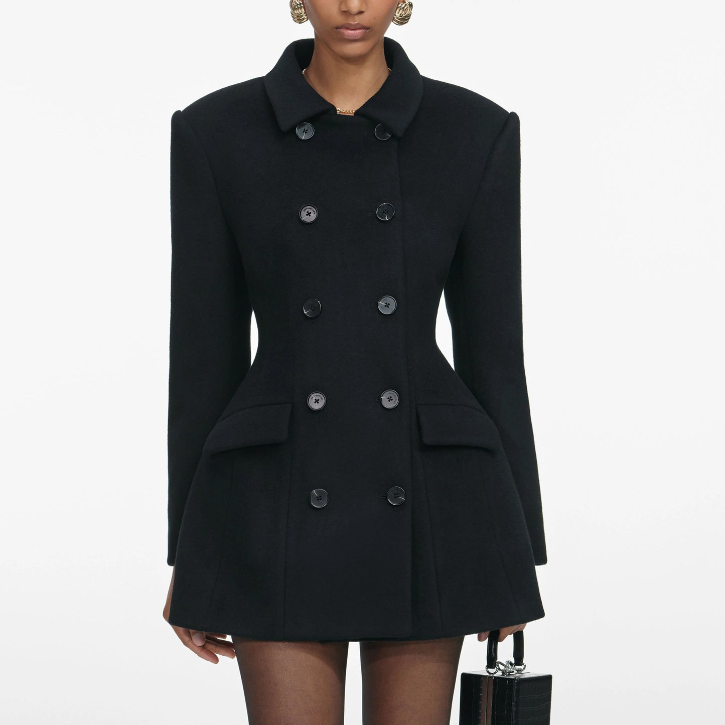 Black Wool Double Breasted Jacket