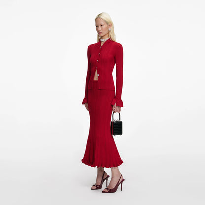 Red Viscose Knit Midi Skirt