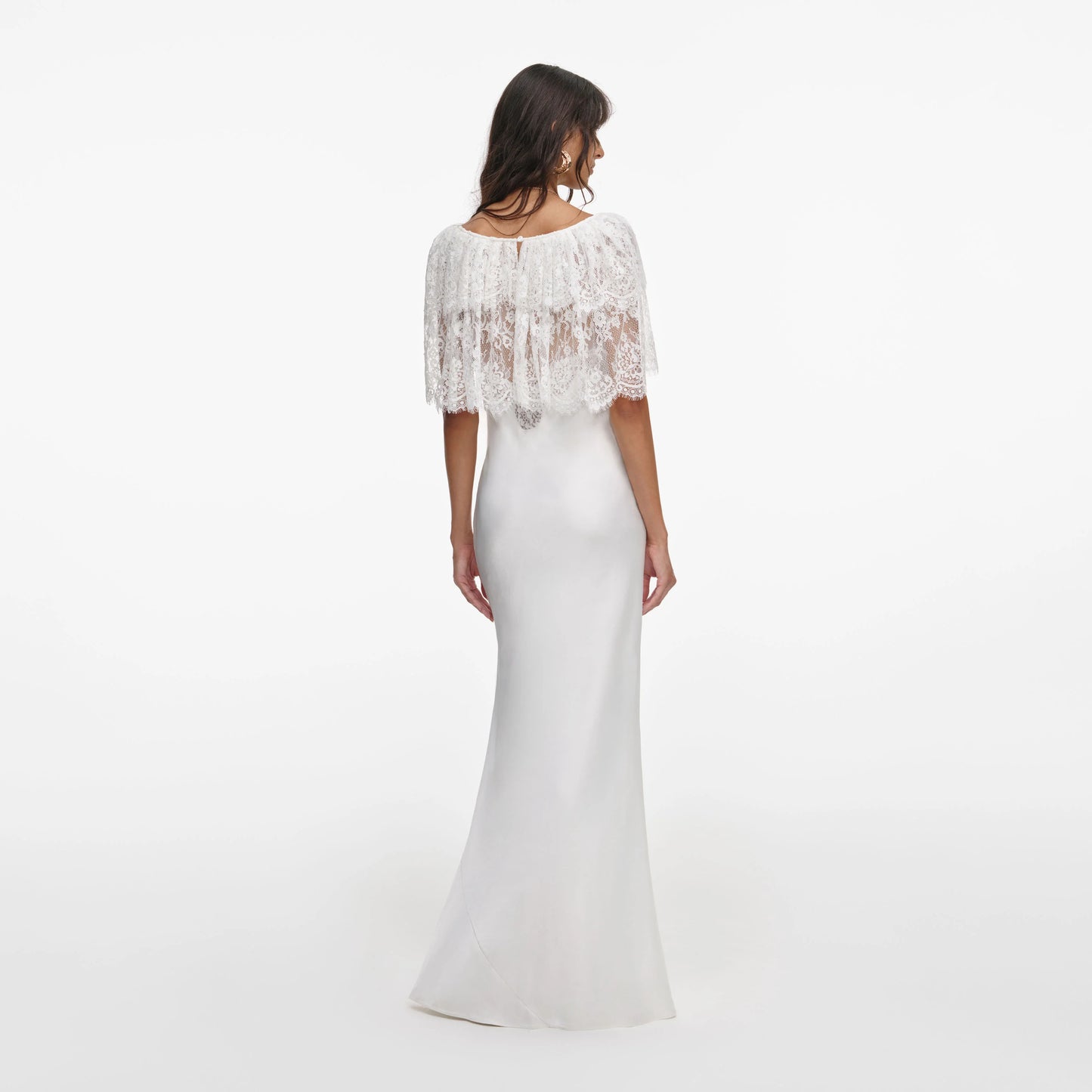 White Fine Lace Satin Maxi Dress