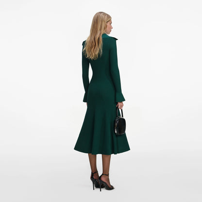 Green Keyhole Knit Midi Dress