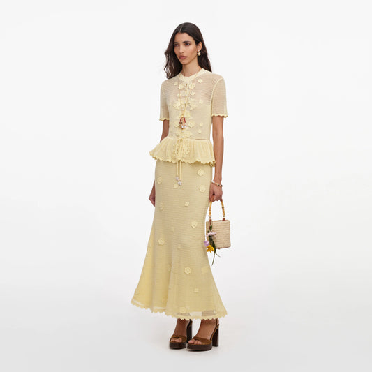 Yellow Floral Crochet Midi Dress
