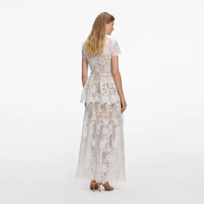 White Sequin Lace Tiered Maxi Dress
