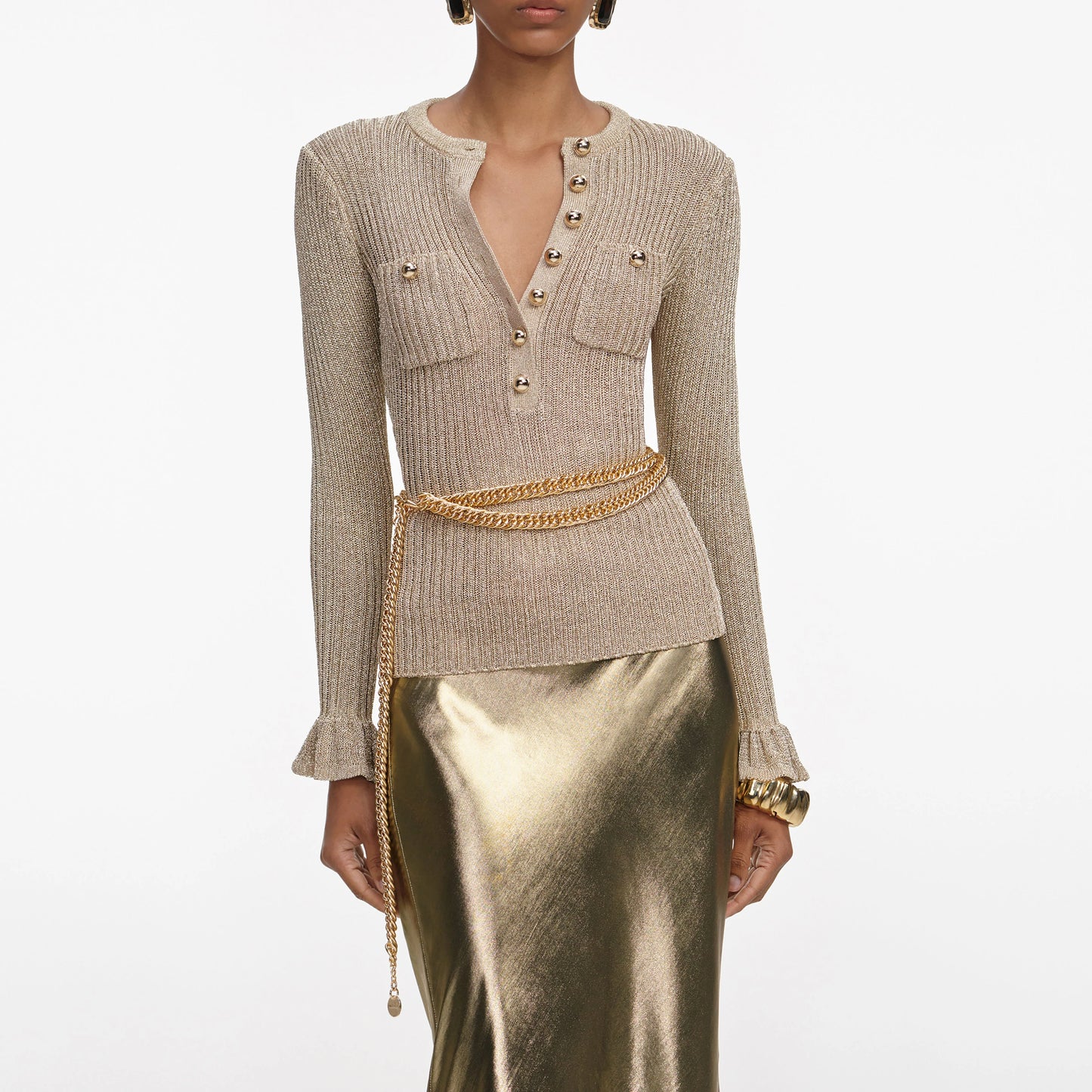 Gold Lurex Ribbed Knit Top