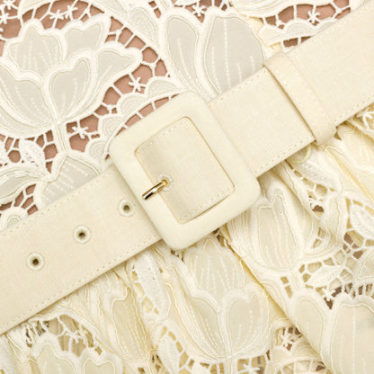 Yellow Lace Peplum Midi Dress