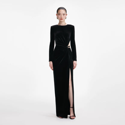 Black Velvet Embellished Maxi Dress
