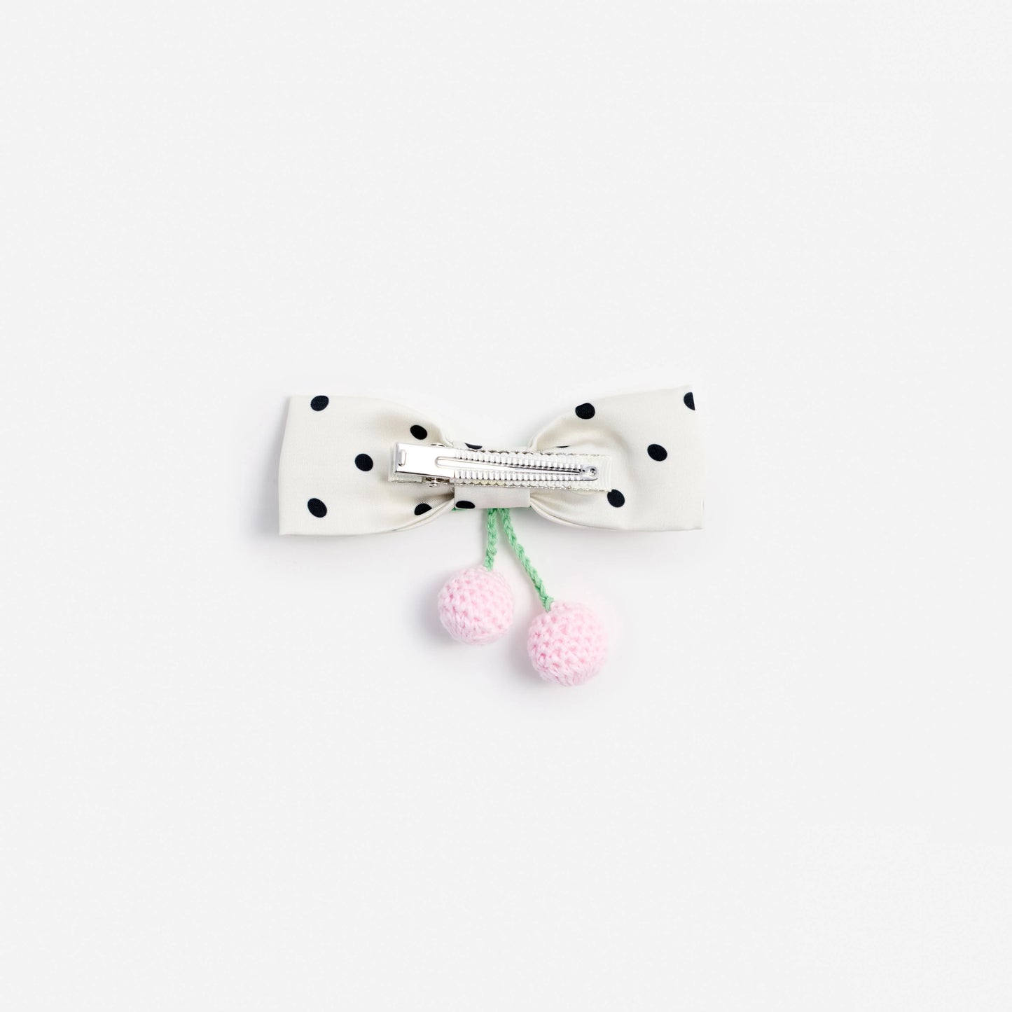 Cream Polka Dot Cherry Motif Hair Clip