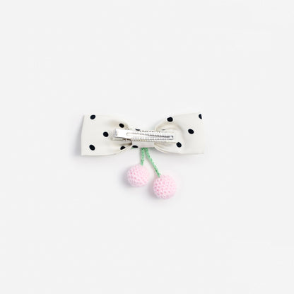 Cream Polka Dot Cherry Motif Hair Clip