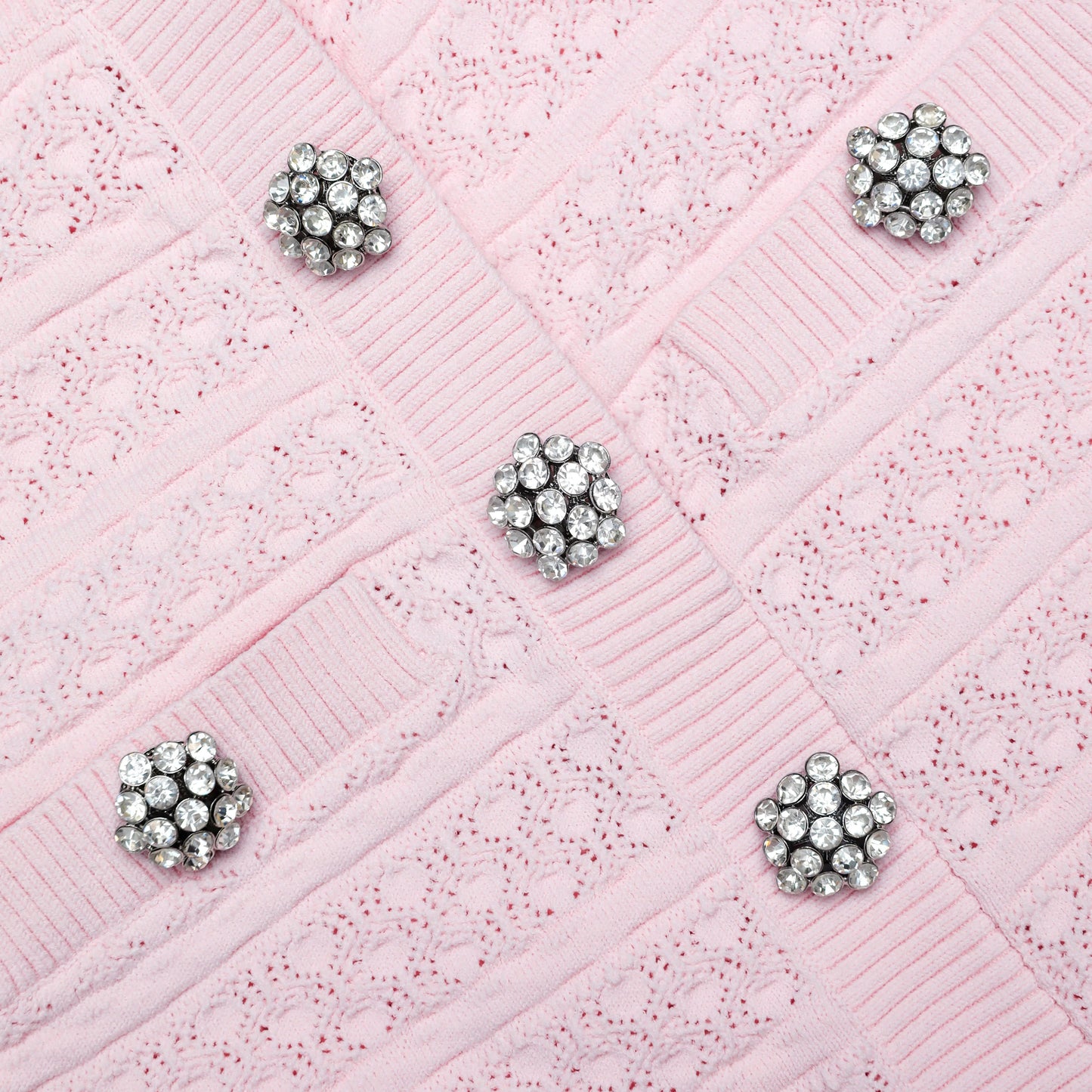 Pink Pointelle Diamante Knit Mini Dress
