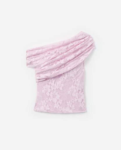 Pink Rhinestone Lace Drape Top