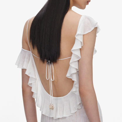 White Ruffle Knit Maxi Dress