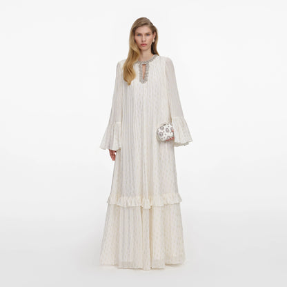 Cream And Gold Chiffon Maxi Dress