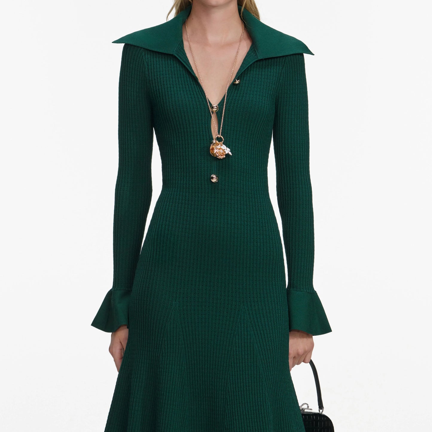Green Keyhole Knit Midi Dress