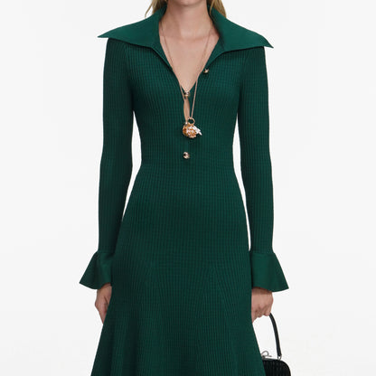 Green Keyhole Knit Midi Dress