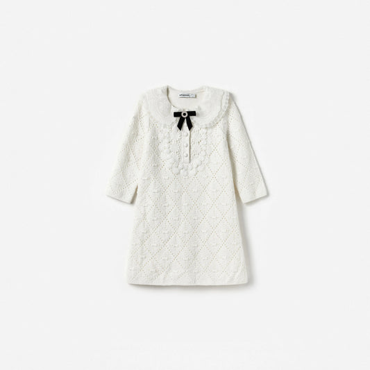 White Pointelle Knit Dress