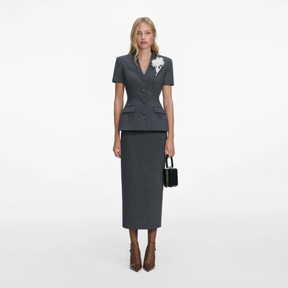 Grey Tailored Flower Detail Midi Dress
