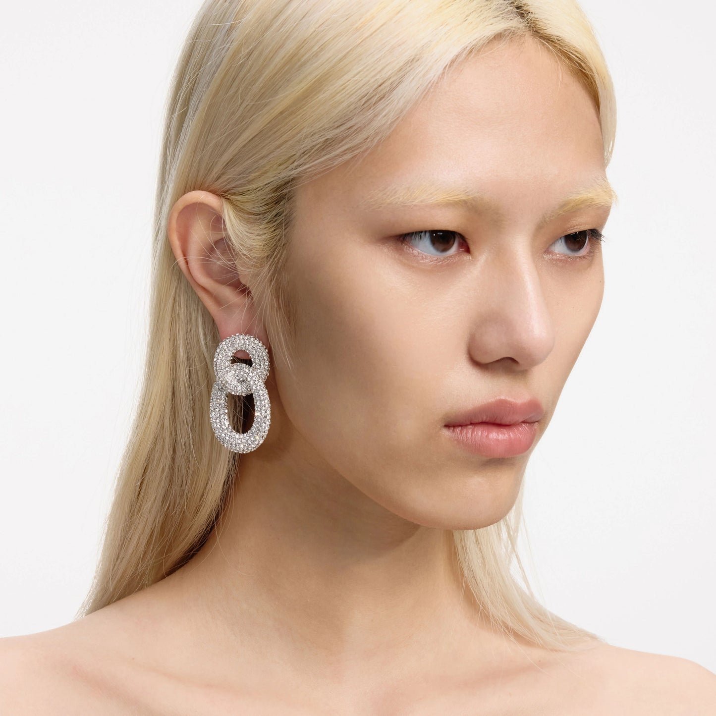 Silver Crystal Link Earrings
