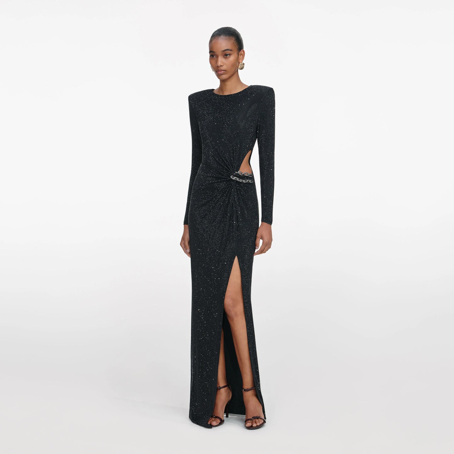 Black Rhinestone Embellished Maxi Dress