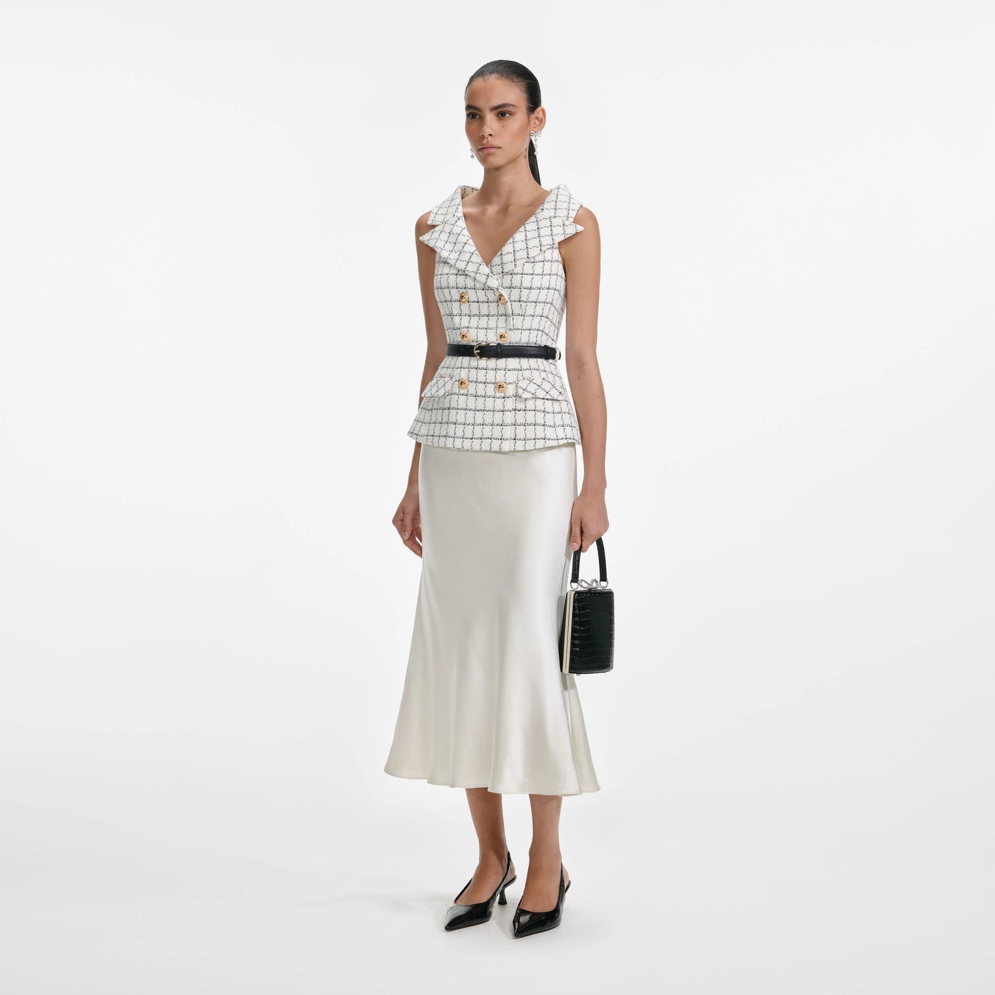 Check Boucle Midi Dress