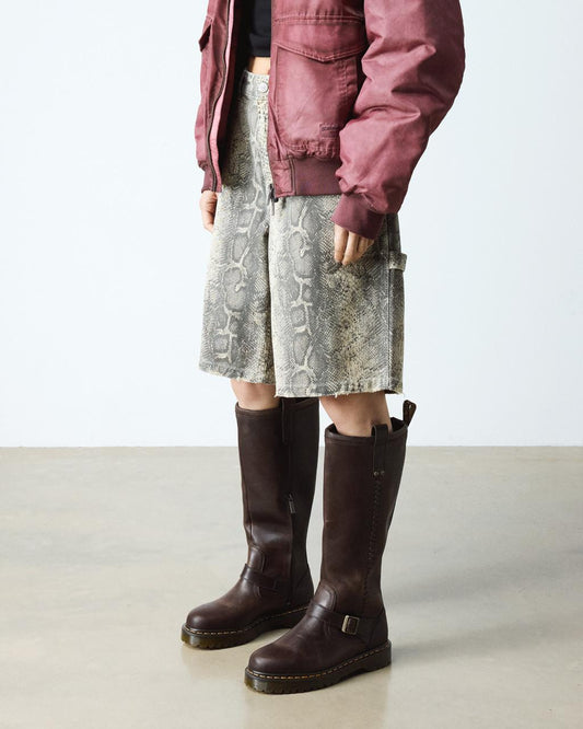 ANISTONE KNEE HIGH CRAZY HORSE BIKER BOOTS