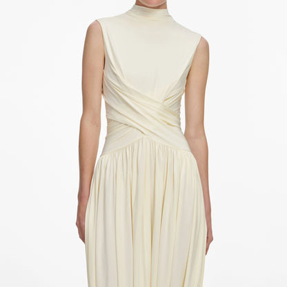 Yellow Jersey Wrap Midi Dress