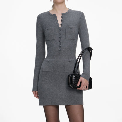 Grey Knit Playsuit Mini Dress