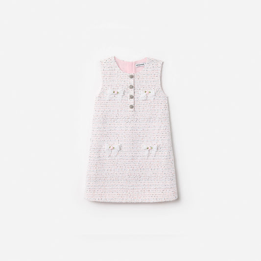 Pink Boucle Lace Bow Dress