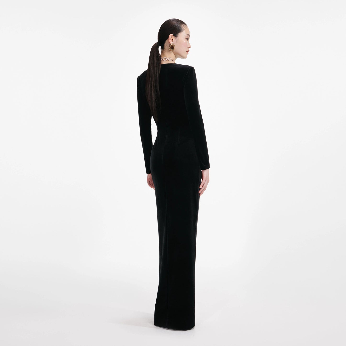 Black Velvet Embellished Maxi Dress