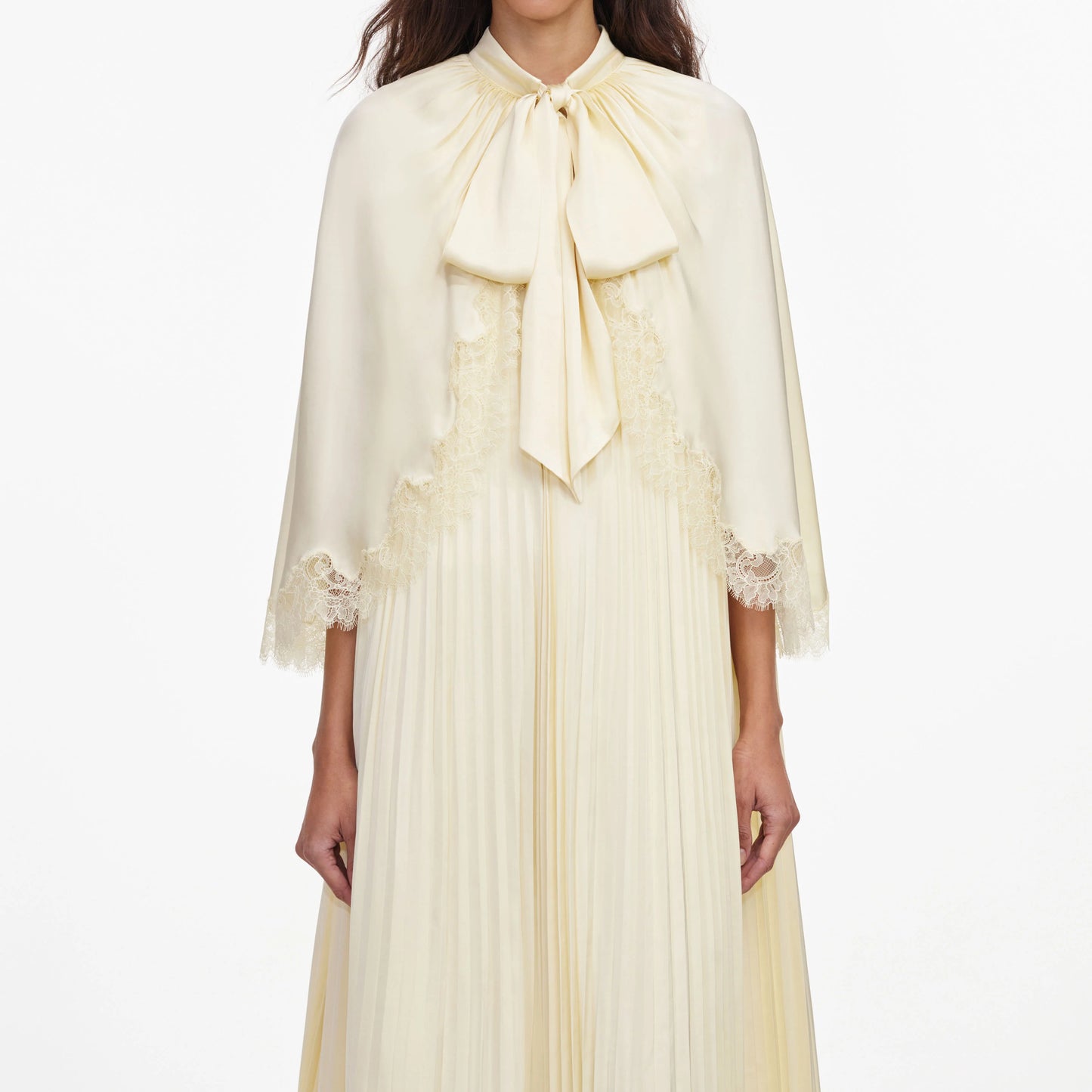 Yellow Tie Neck Cape Maxi Dress