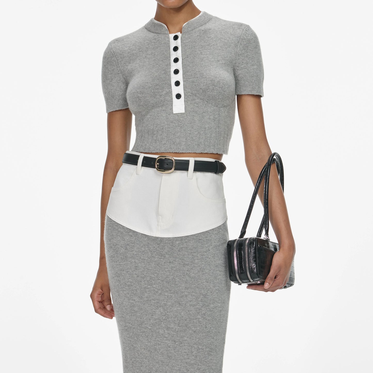 Grey Short Sleeve Knit Top