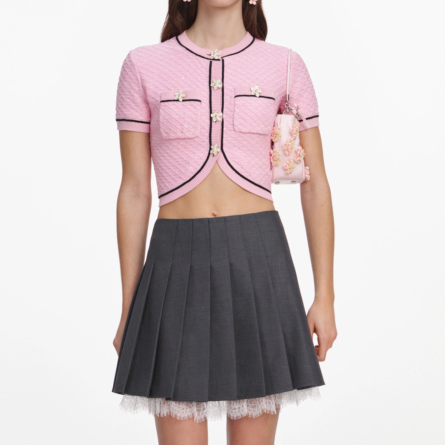 Pink Flower Knit Top
