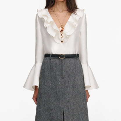 Cream Taffeta Ruffle Top