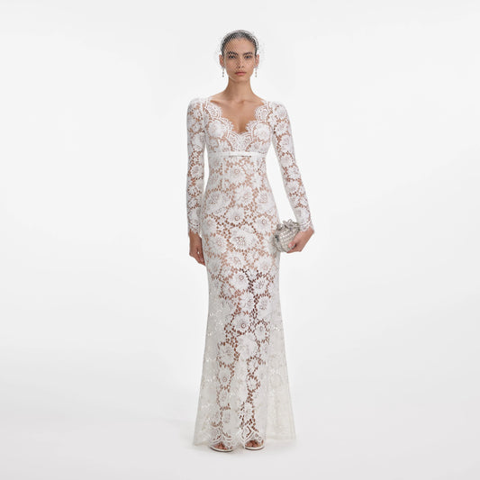 White Floral Lace Maxi Dress