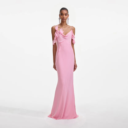 Pink Georgette Flower Maxi Dress