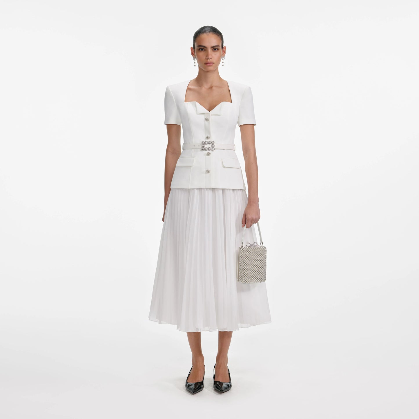 White Crepe Chiffon Midi Dress
